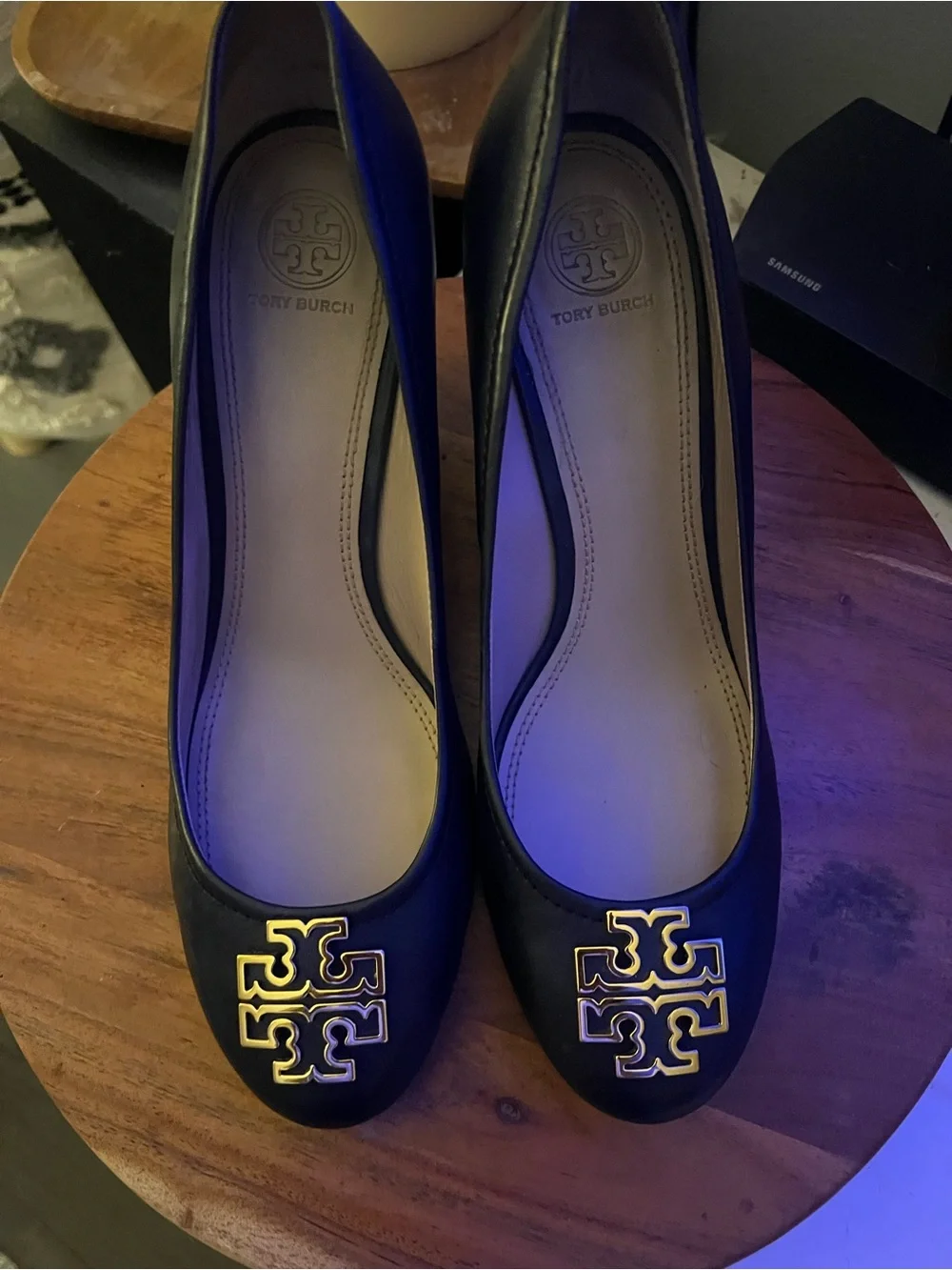 Tory Burch Women’s Black Logo Ballet Wedges size 11